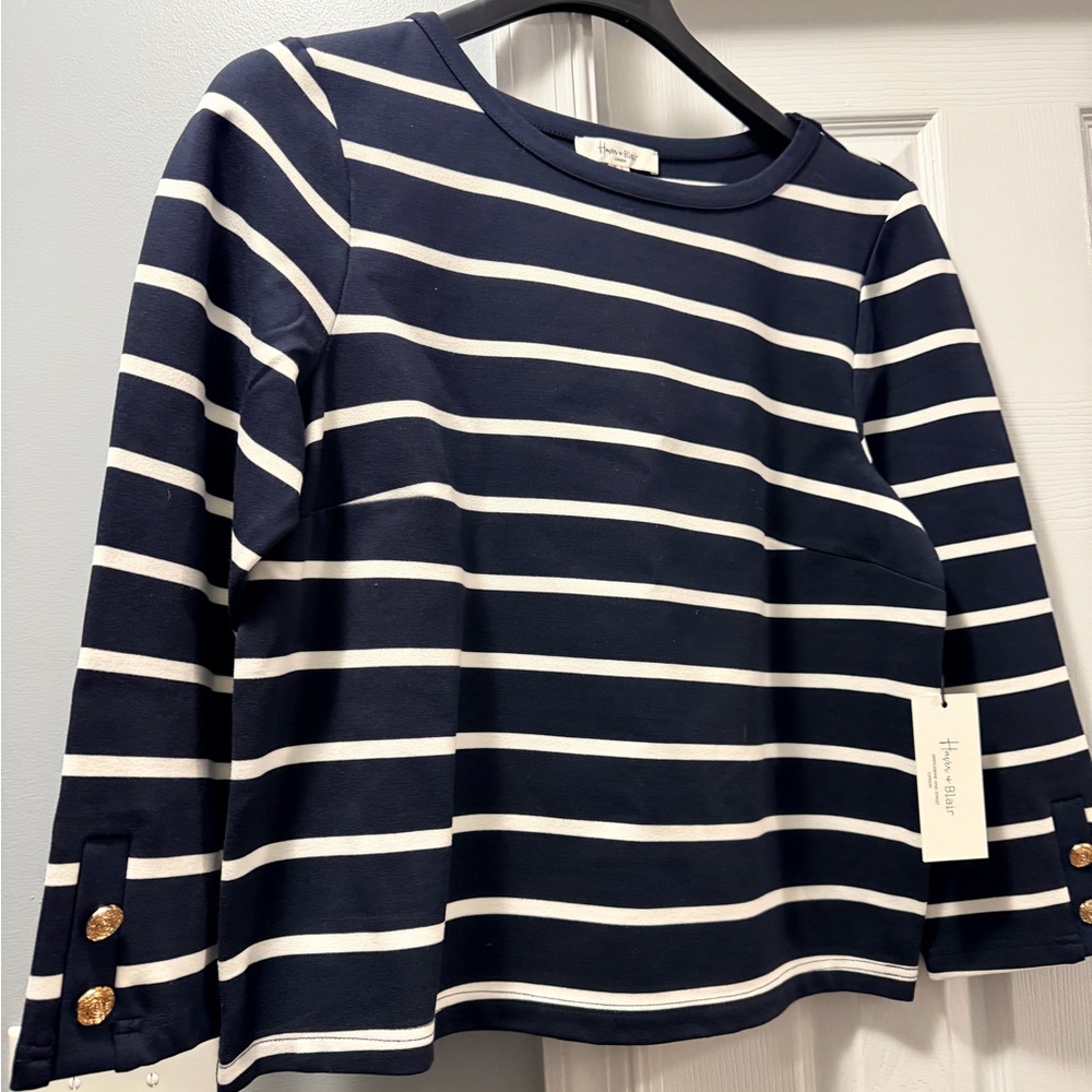 Haver + Blair (set of 2) Navy and cream & White and red Striped Tops - Picture 2 of 13